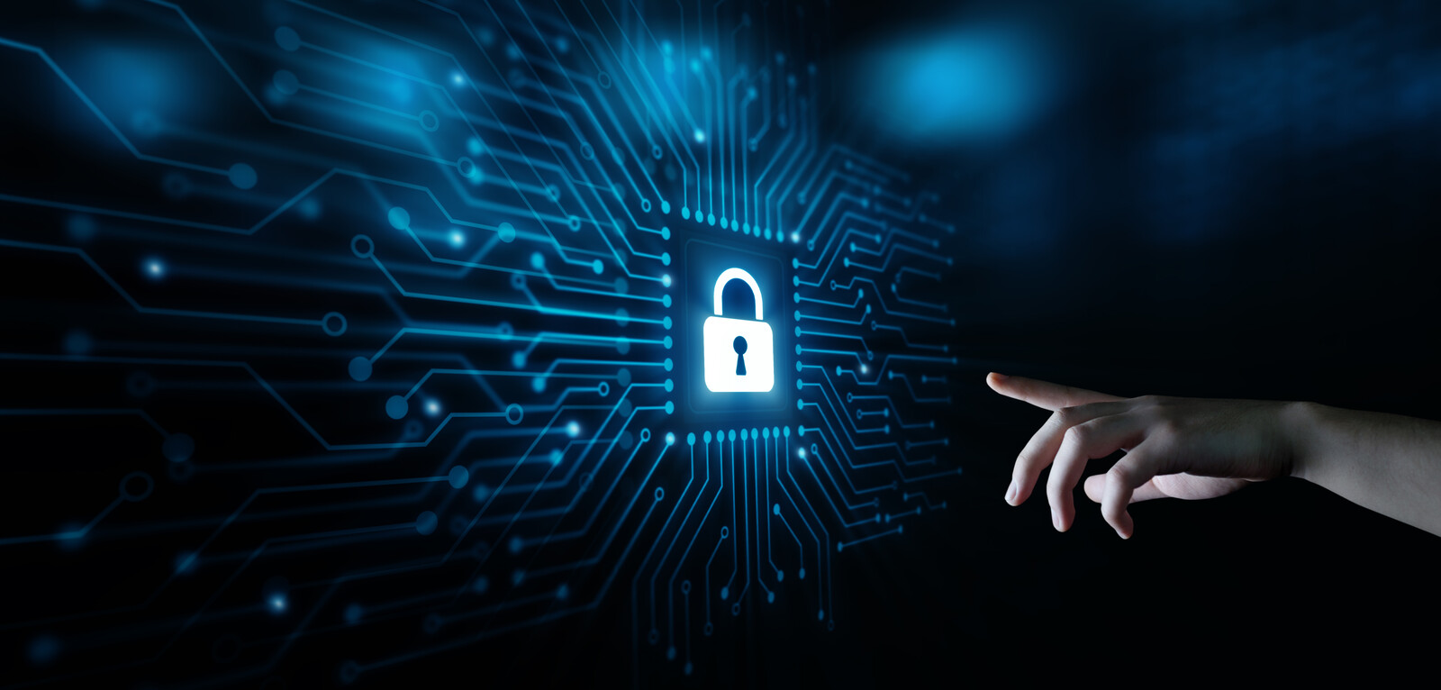 Abstract image - hand reaching out to touch padlock icon