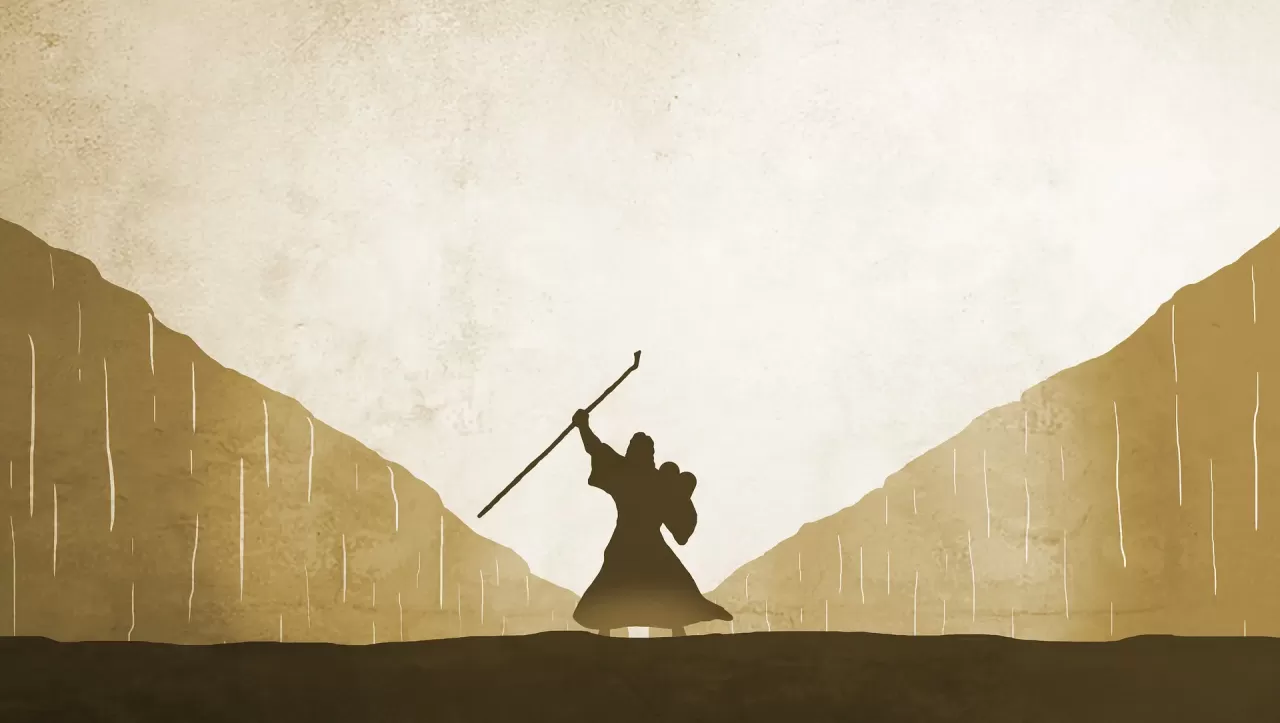 Illustration of Moses parting the Red Sea