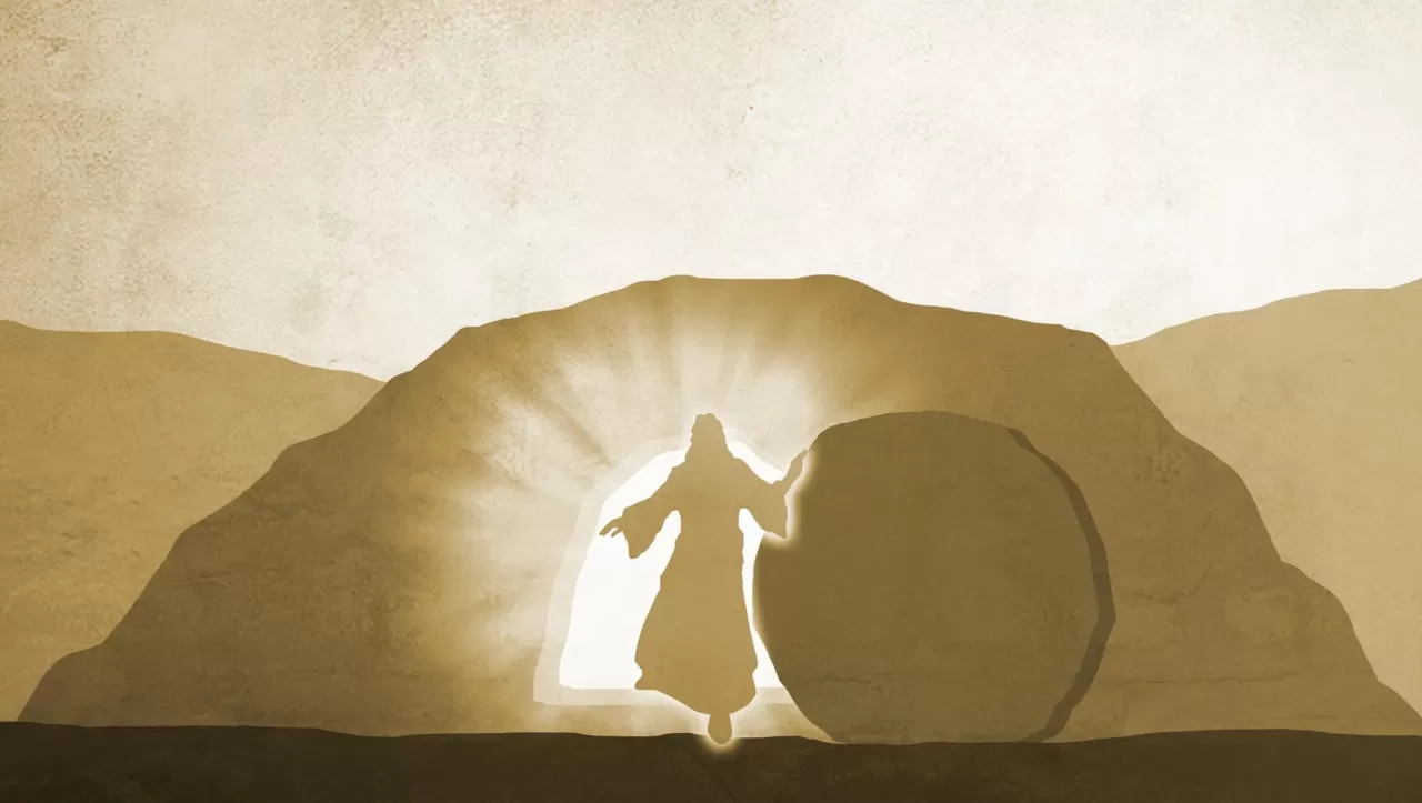 Illustration of Jesus risen from the tomb